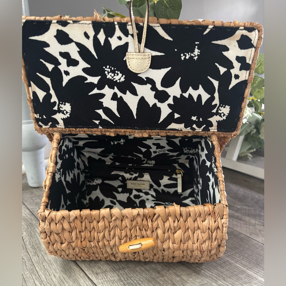 Kate Spade Vintage Wicker BlueBird House Novelty Bag Spring White/Yellow Straw - Picture 5 of 15